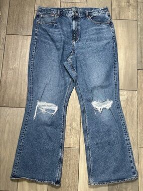 American Eagle Curvy 90s Bootcut Denim Jeans Medium Wash Distressed Size 20 Long